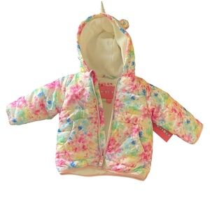 New Wippette Fleece Lined Pink Tie Dye Unicorn Jacket Size 12 Months